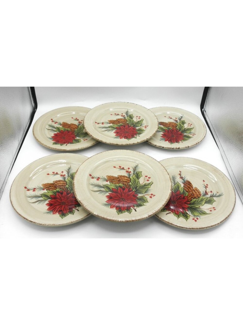 Pinecone Poinsettia by Tabletops Unlimited Dario Farrucci 8-3/4 In. Salad Plates